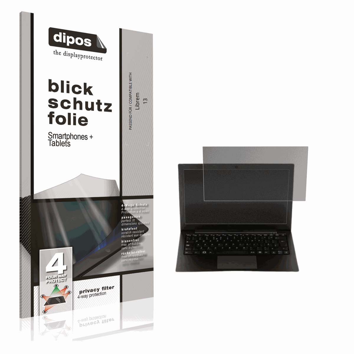 Blickschutzfolie von dipos passend für librem13, präziser Zuschnitt und blasenfrei montiert