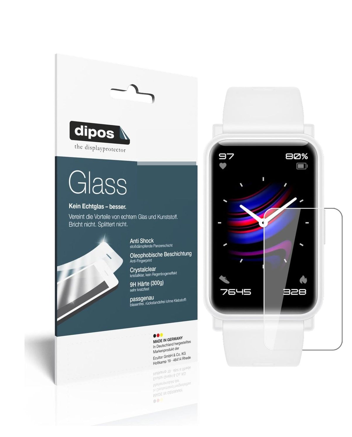 Klare Displayschutzfolie von dipos passend für Honor Watch ES, 9H kratzfest und blasenfrei montiert