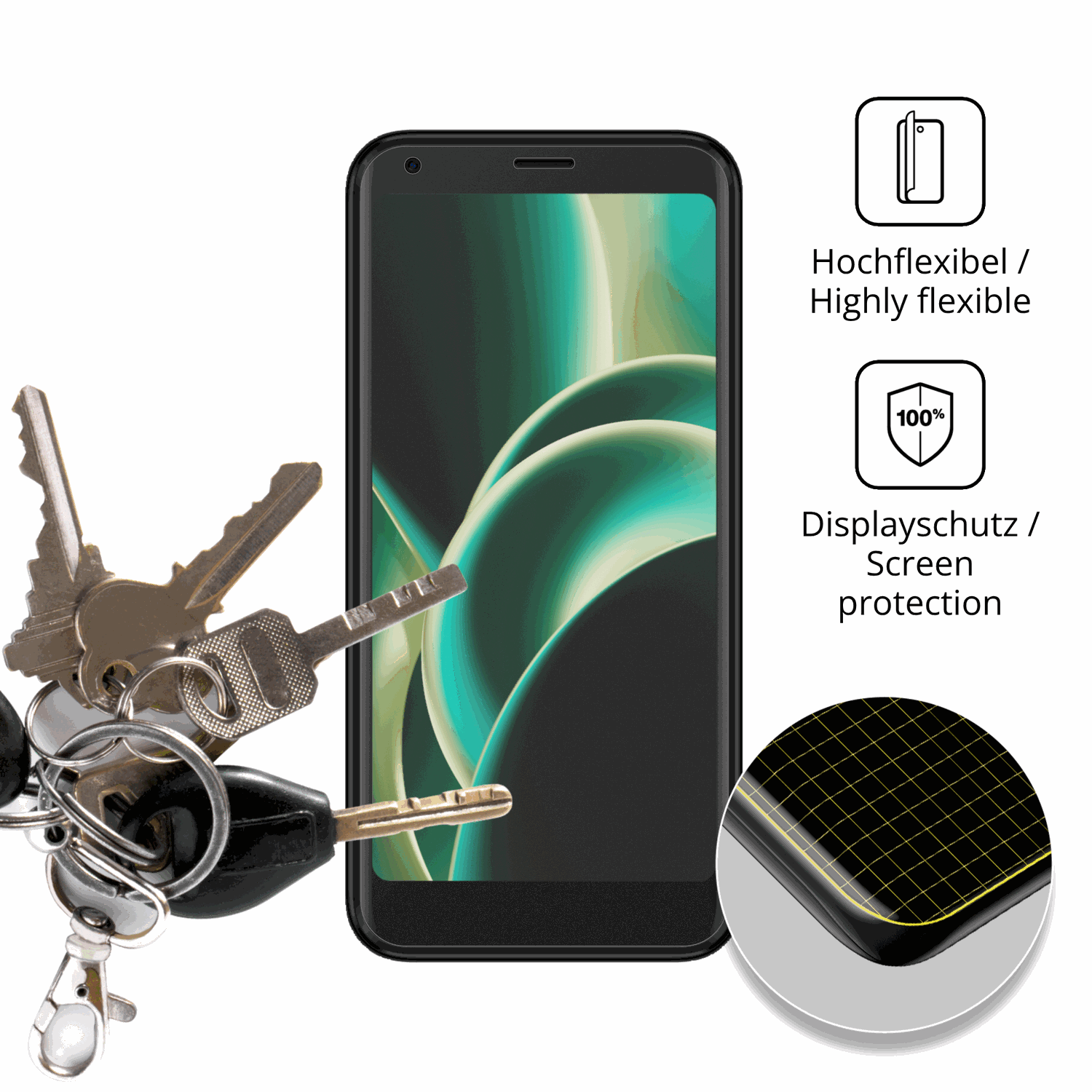 dipos Displayschutz für Logicom Five Pro, transparente Oberfläche, perfekte Passform auch für die Rundungen