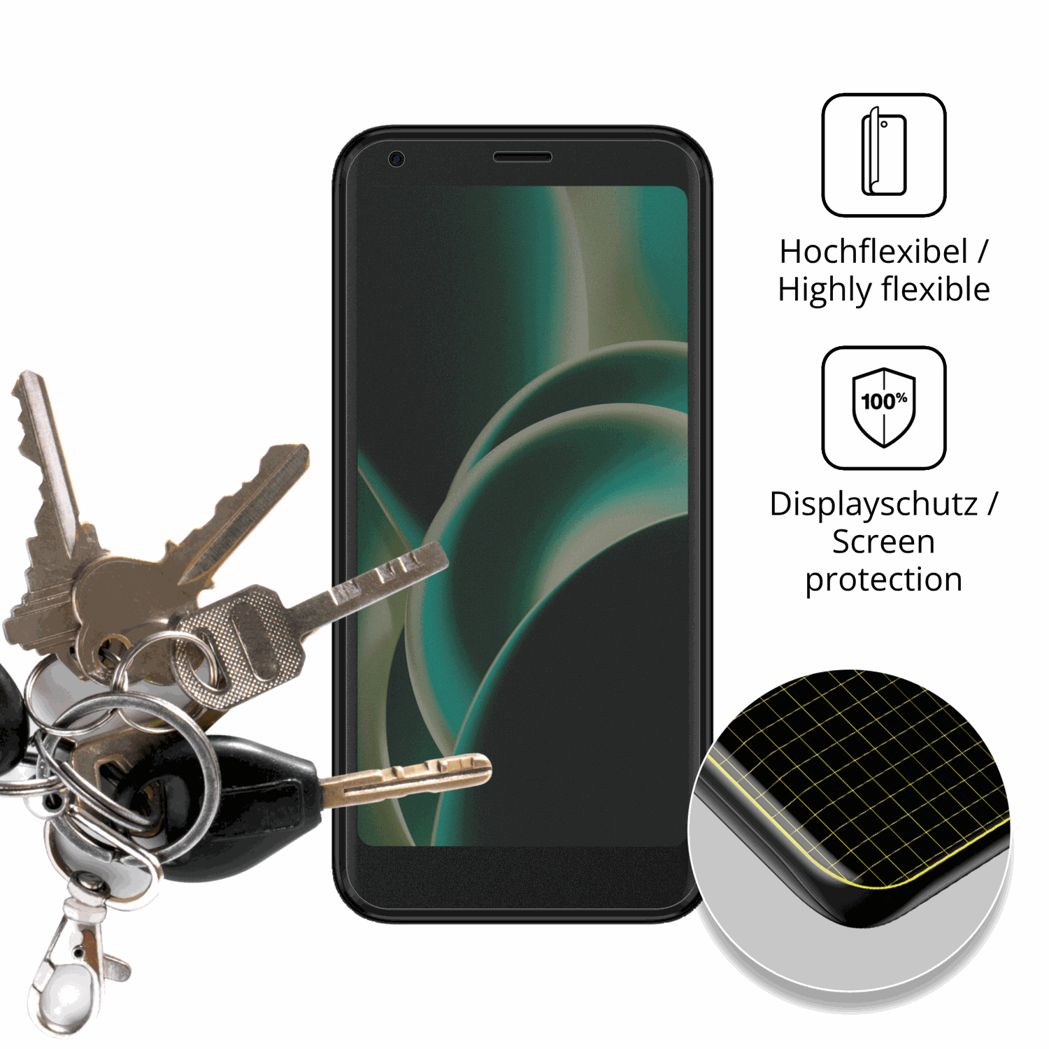 dipos Displayschutz für Logicom Five Pro, mit Blickschutzfilter und perfekter Passform auch für die Rundungen