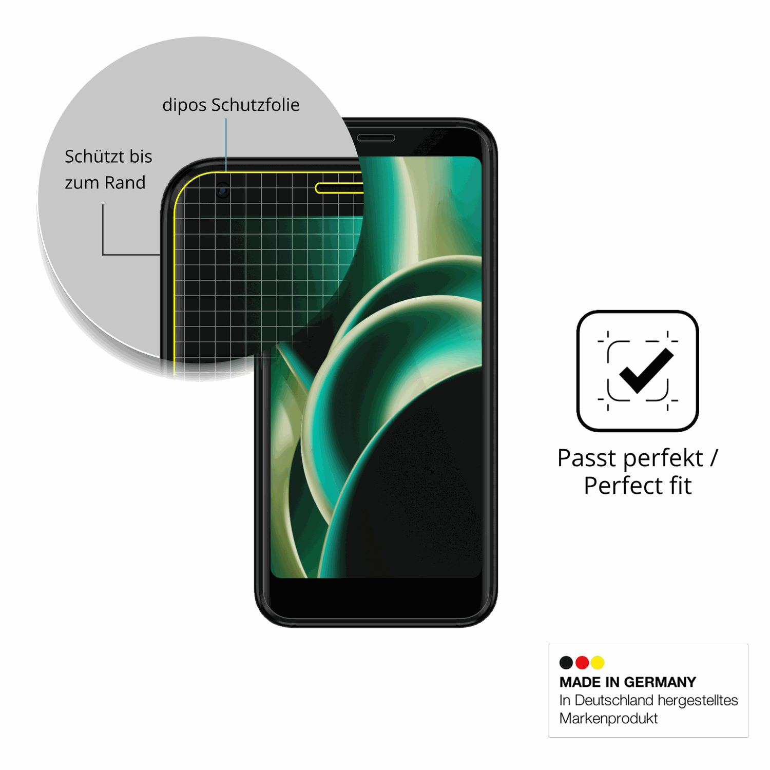 Schutzfolie mit optimaler Passform, zur Verwendung mit Hüllen geeignet