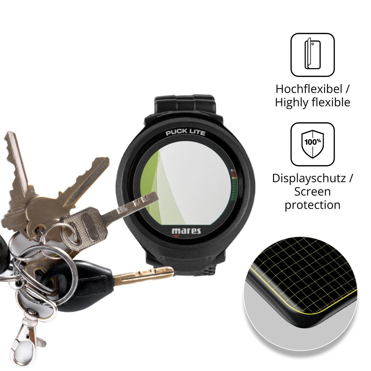 dipos Displayschutz für Mares Puck Lite, transparente Oberfläche, perfekte Passform auch für die Rundungen