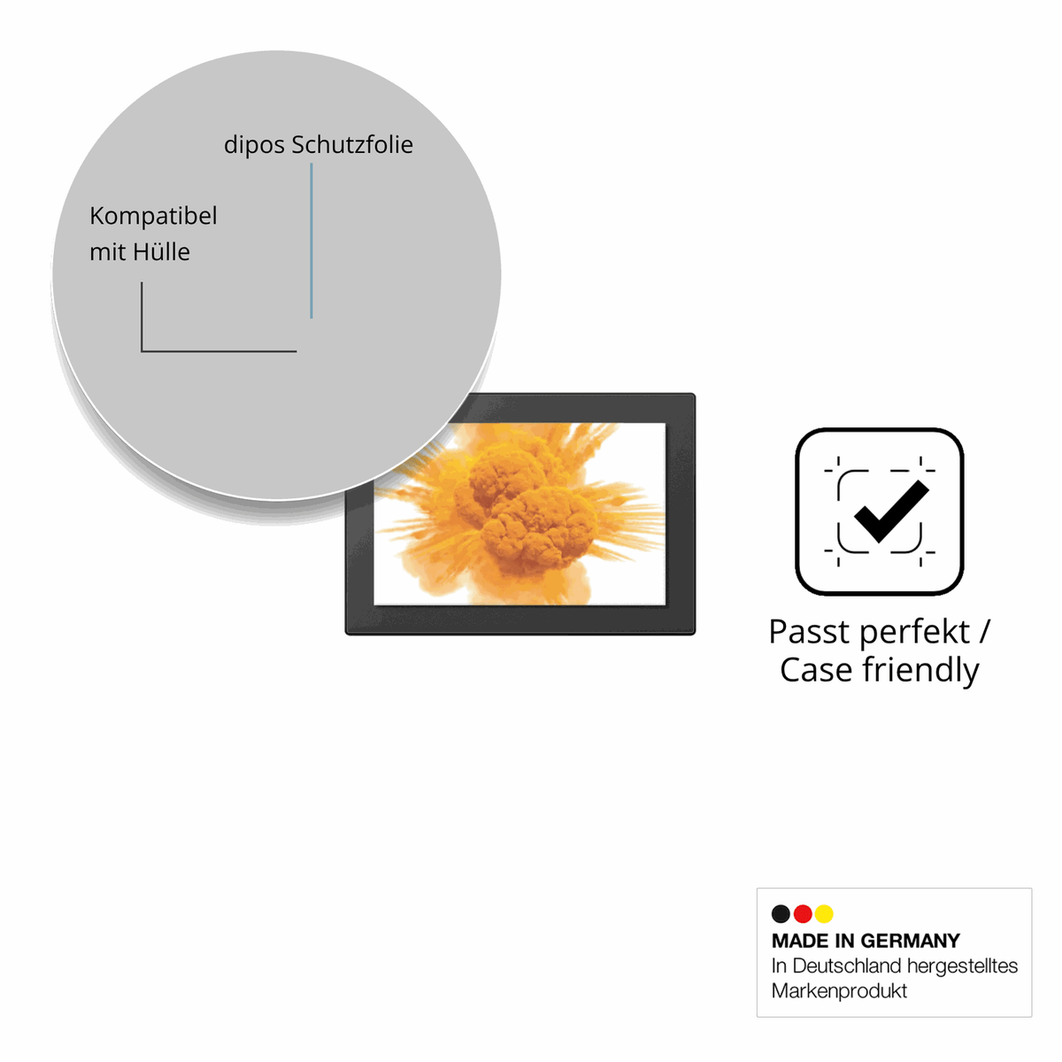 Schutzfolie mit optimaler Passform, zur Verwendung mit Hüllen geeignet