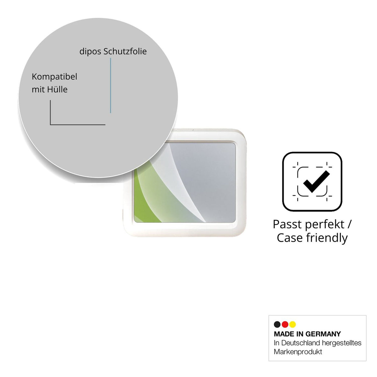Schutzfolie mit optimaler Passform, zur Verwendung mit Hüllen geeignet
