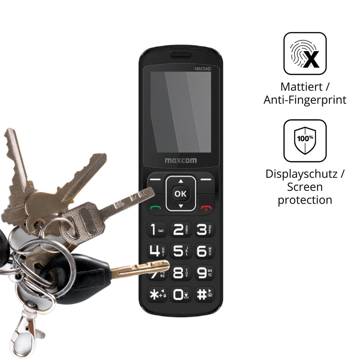 dipos Displayschutz für MaxCom Comfort MM34D 4G, mattierte Oberfläche, Blickschutzfilter und perfekter Passform