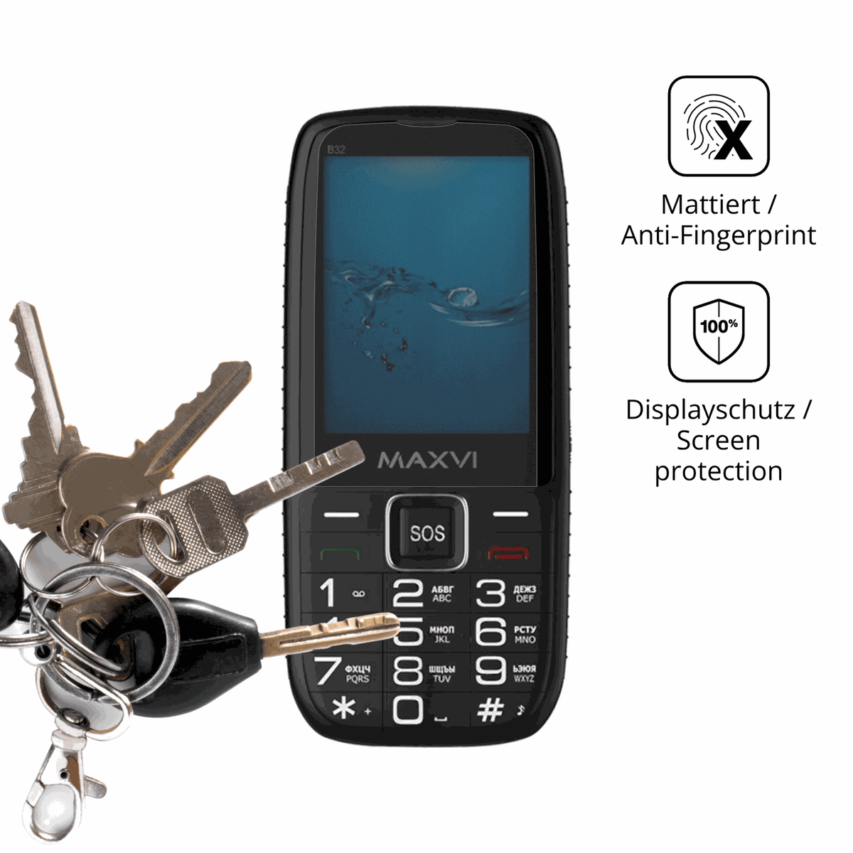 dipos Displayschutz für Maxvi B32, mattierte Oberfläche, Blickschutzfilter und perfekter Passform