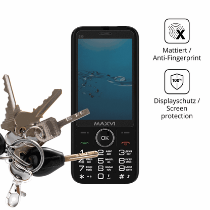 dipos Displayschutz für Maxvi B35, mattierte Oberfläche, Blickschutzfilter und perfekter Passform