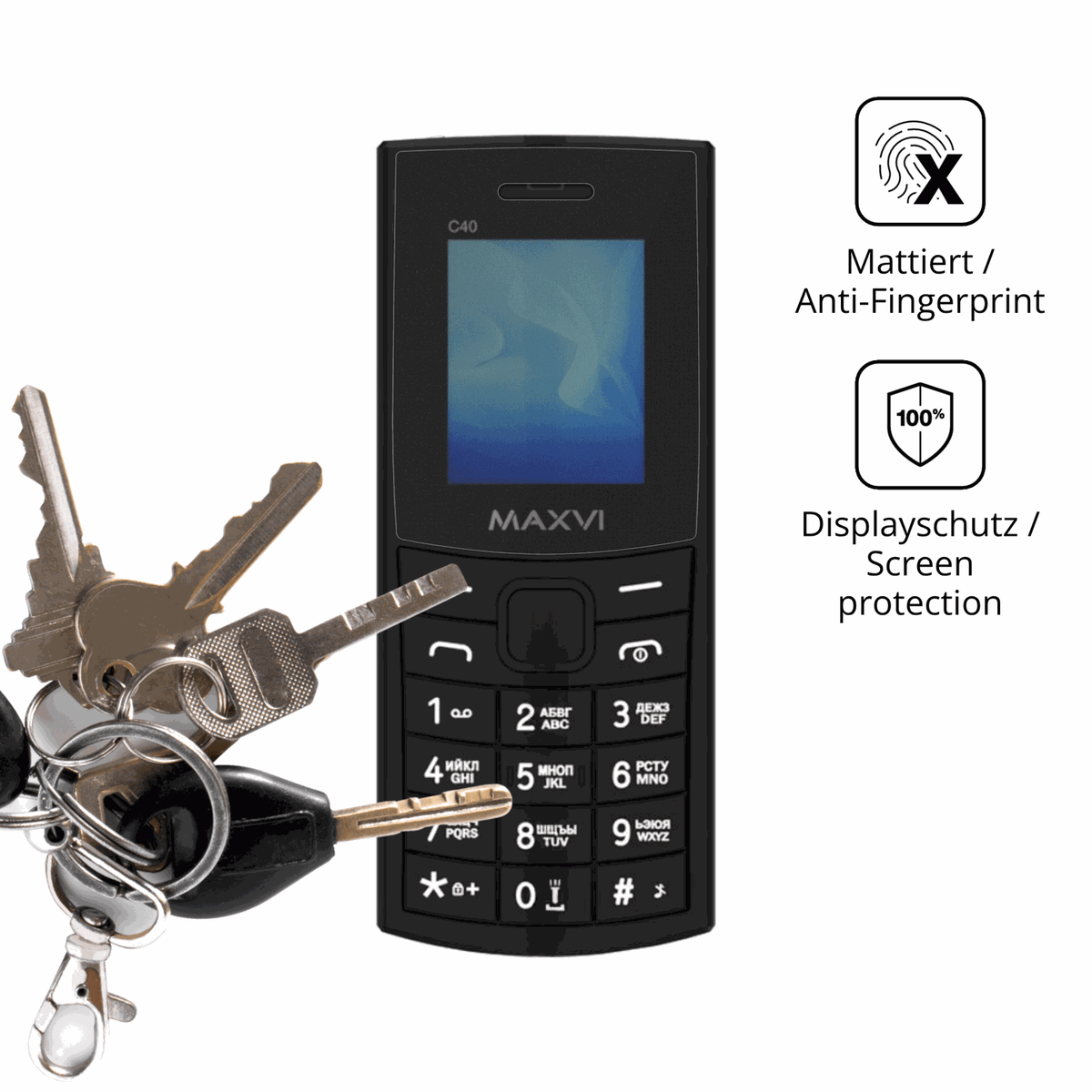 dipos Displayschutz für Maxvi C40, mattierte Oberfläche, Blickschutzfilter und perfekter Passform