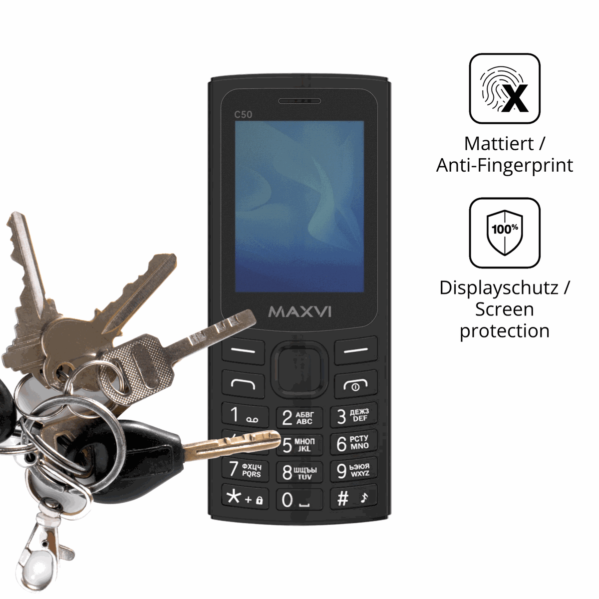 dipos Displayschutz für Maxvi C50, mattierte Oberfläche, Blickschutzfilter und perfekter Passform