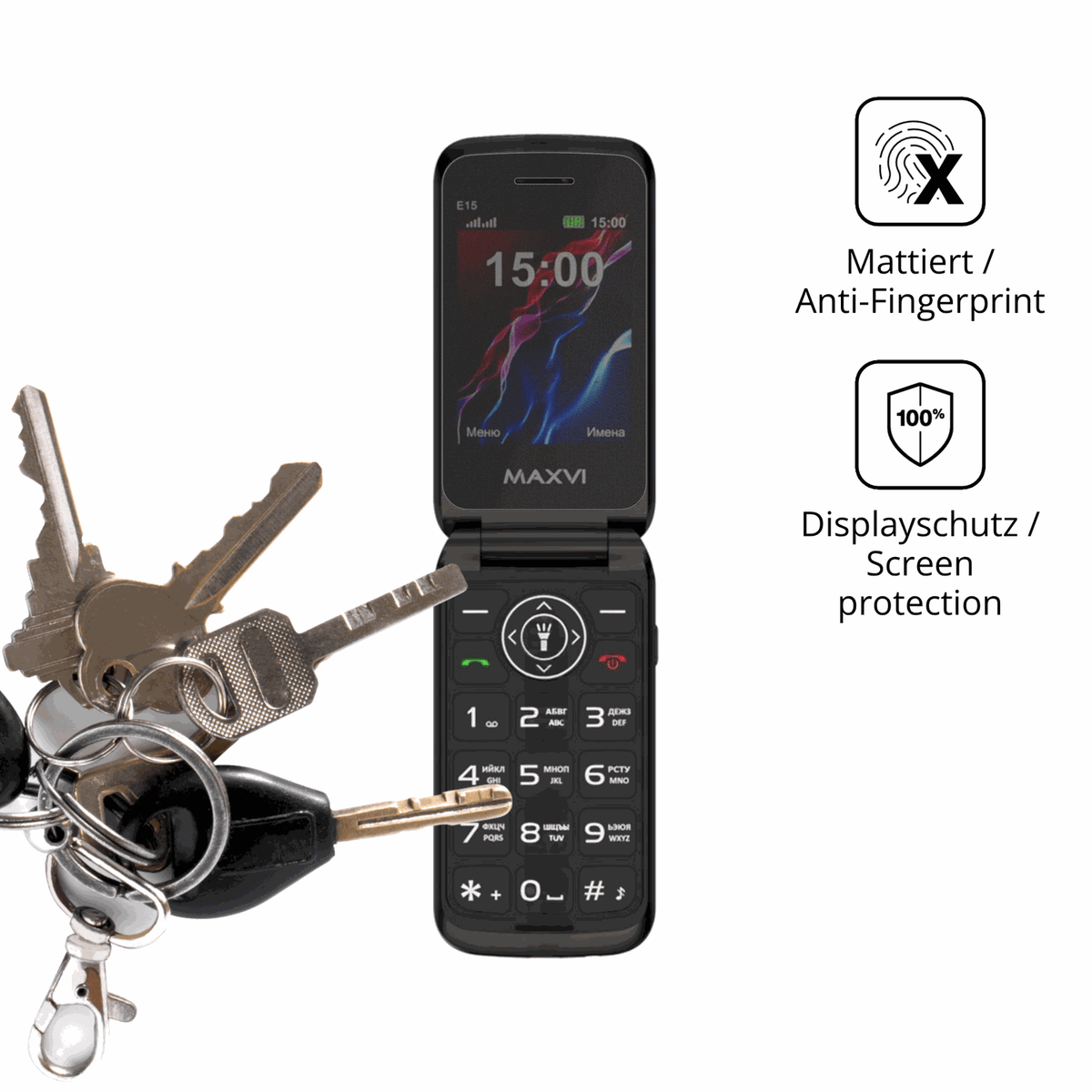 dipos Displayschutz für Maxvi E15, mattierte Oberfläche, Blickschutzfilter und perfekter Passform