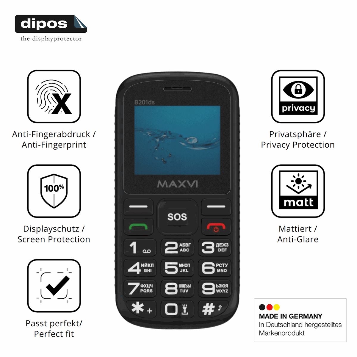 Blickschutzfolie für Maxvi B201ds matt Schutzfolie Privacy
