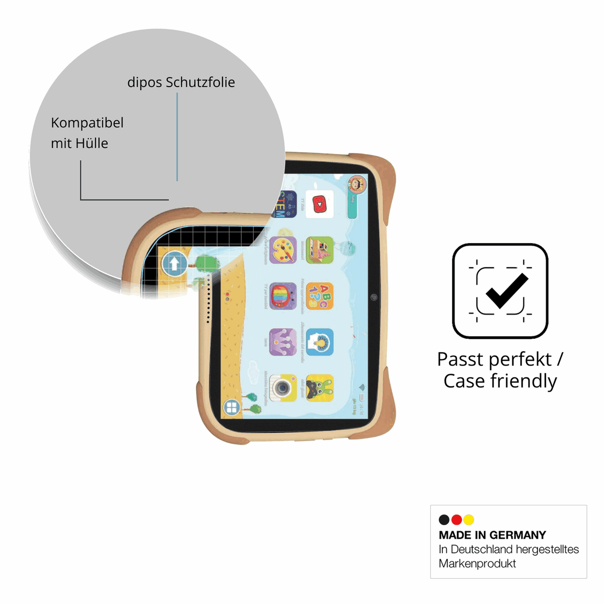 Schutzfolie mit optimaler Passform, zur Verwendung mit Hüllen geeignet