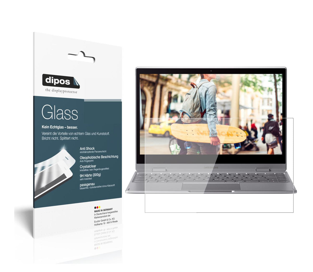 Klare Displayschutzfolie von dipos passend für Medion Akoya E4272, 9H kratzfest und blasenfrei montiert