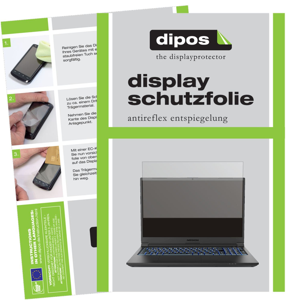 Matte Displayschutzfolie von dipos passend für Medion Erazer Crawler E10, präziser Zuschnitt und blasenfrei montiert