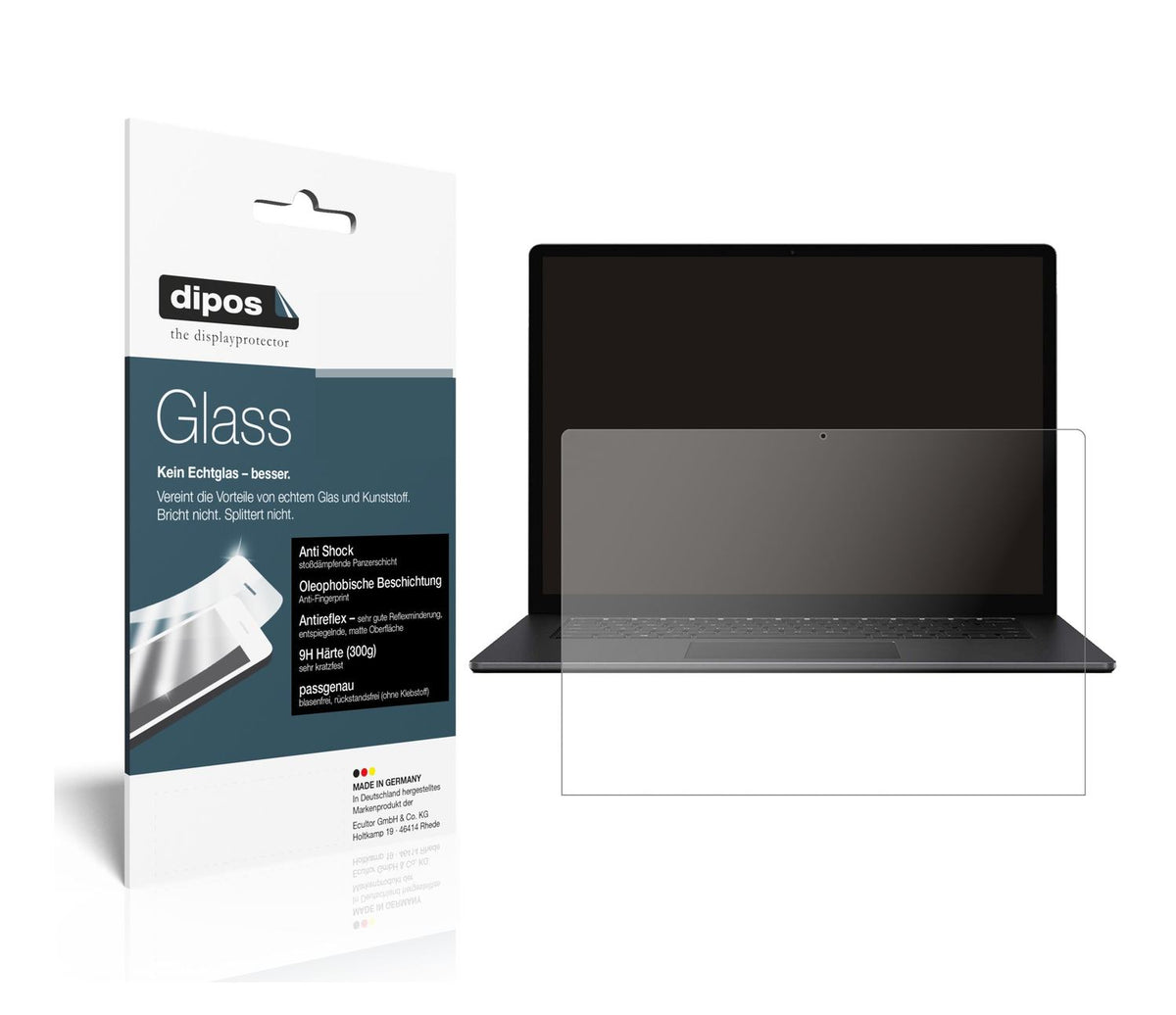 Matte Displayschutzfolie von dipos passend für Microsoft Surface 4 15 Zoll, 9H kratzfest und blasenfrei montiert
