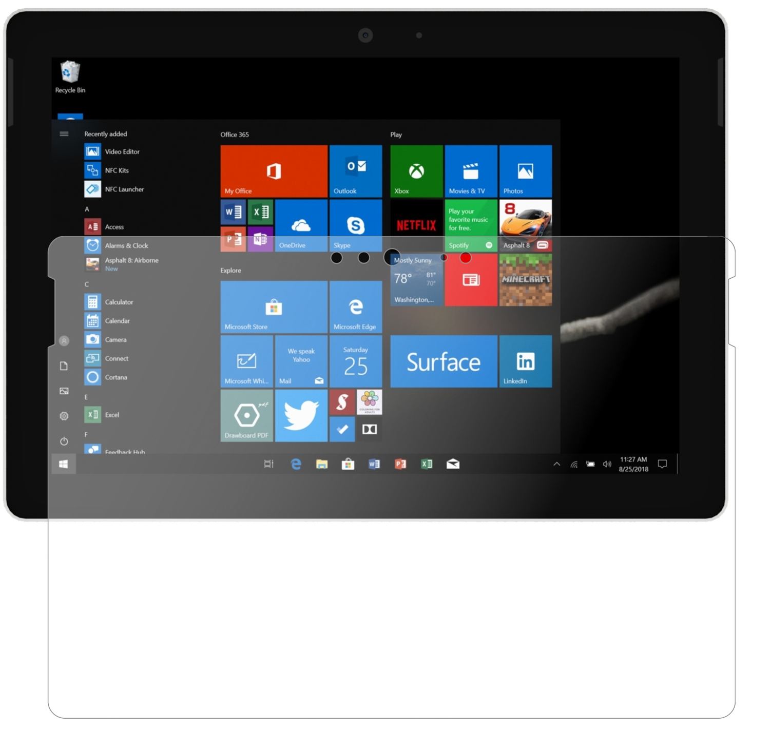 MicrosoftSurface Go 2 mit aufgebrachter dipos Panzerfolie, die lästige Fingerabdrücke minimiert