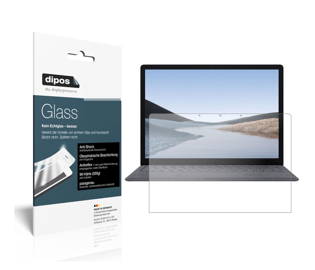 Matte Displayschutzfolie von dipos passend für Microsoft Surface Laptop 3 13.5 Zoll, 9H kratzfest und blasenfrei montiert