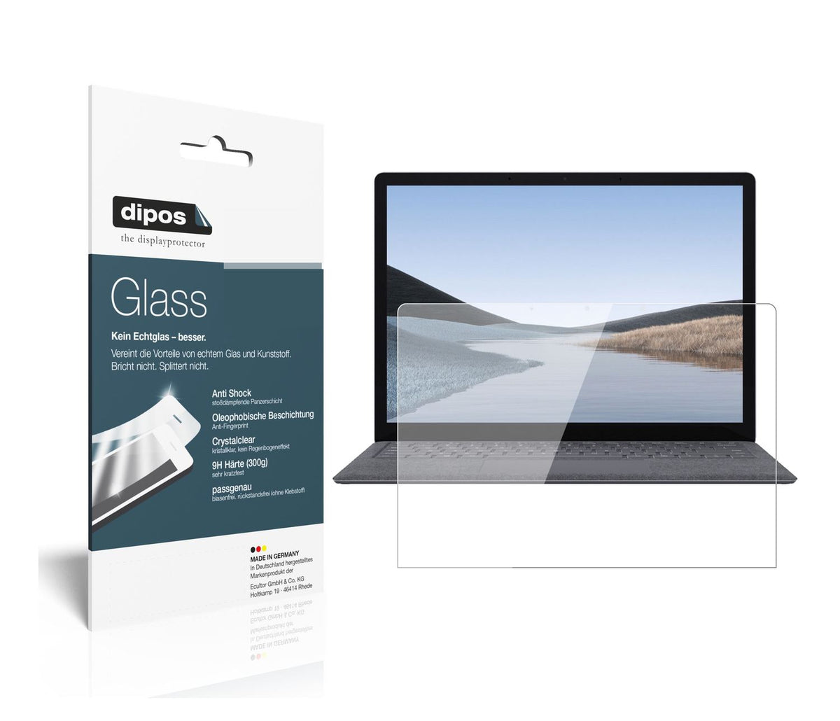 Klare Displayschutzfolie von dipos passend für Microsoft Surface Laptop 3 15 Zoll, 9H kratzfest und blasenfrei montiert