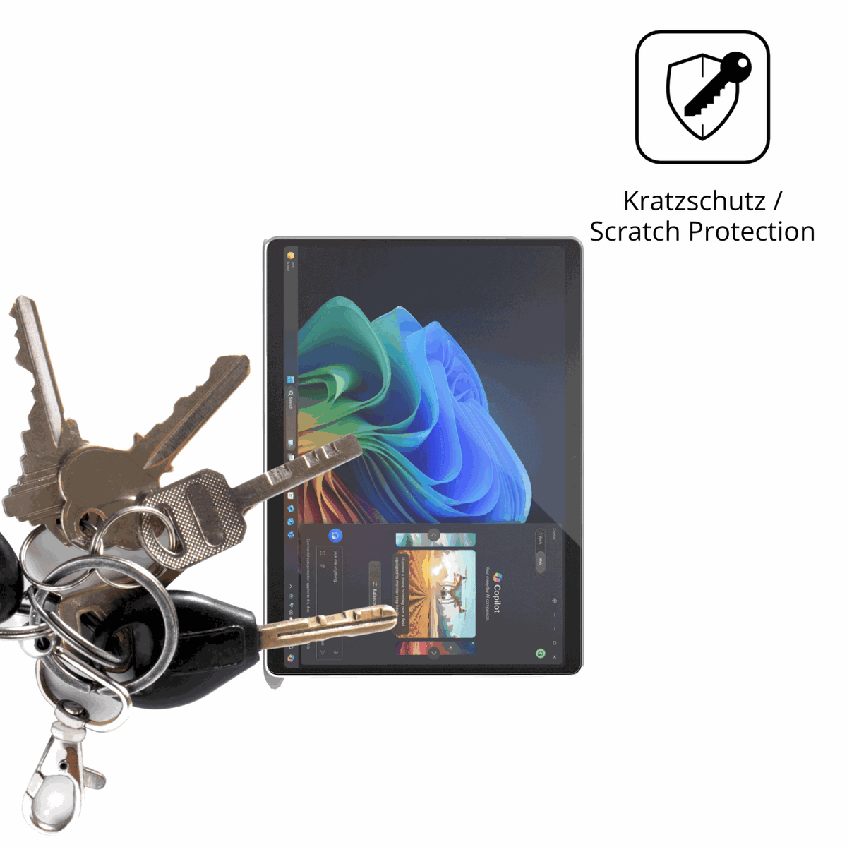 Schutz gegen Kratzer auf dem Microsoft Surface Pro Copilot Plus Glas durch Schlüssel oder Ähnliches
