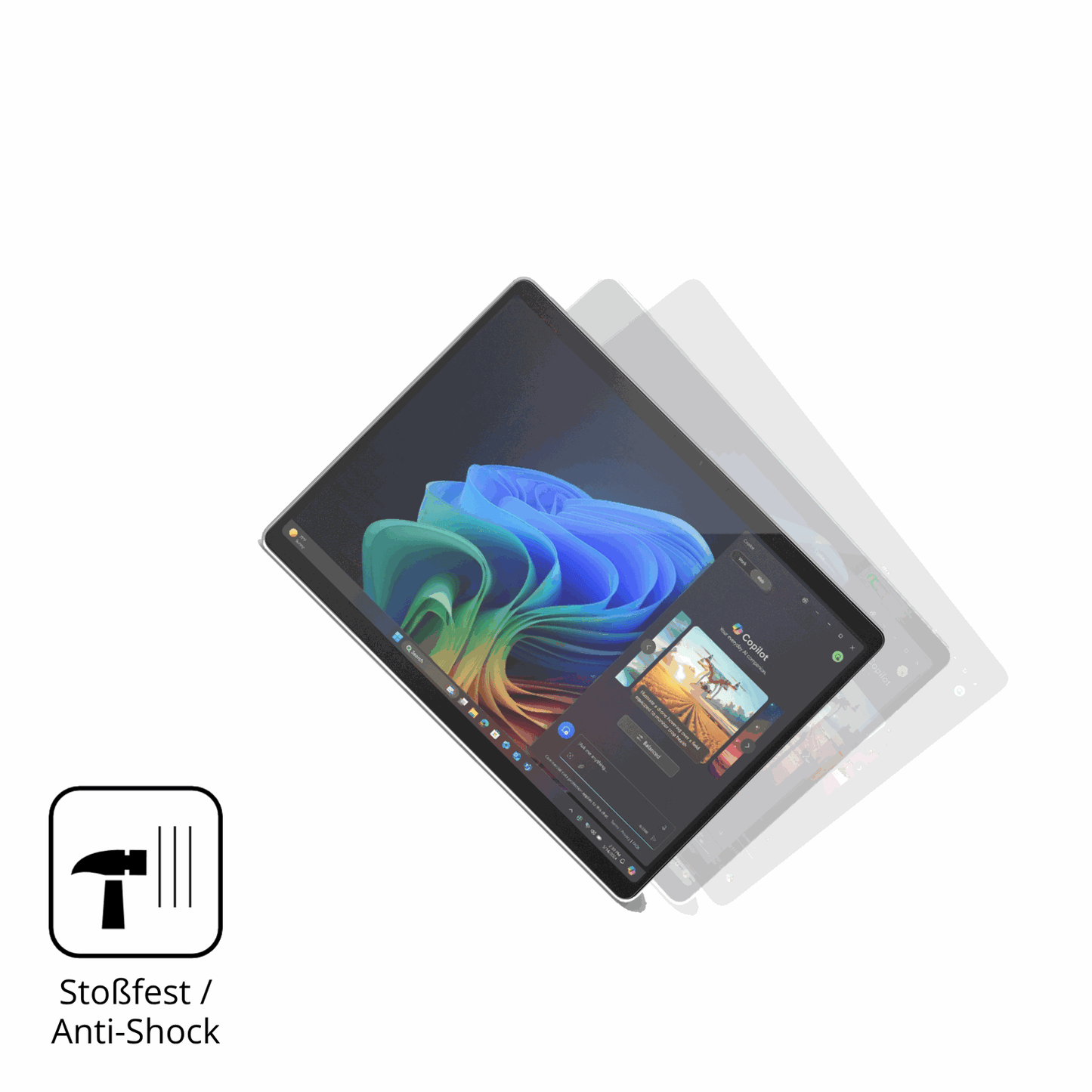 Schutz gegen Kratzer auf dem Microsoft Surface Pro Copilot Plus Glas durch Schlüssel, Stöße gegen die Tischkante oder Stürze