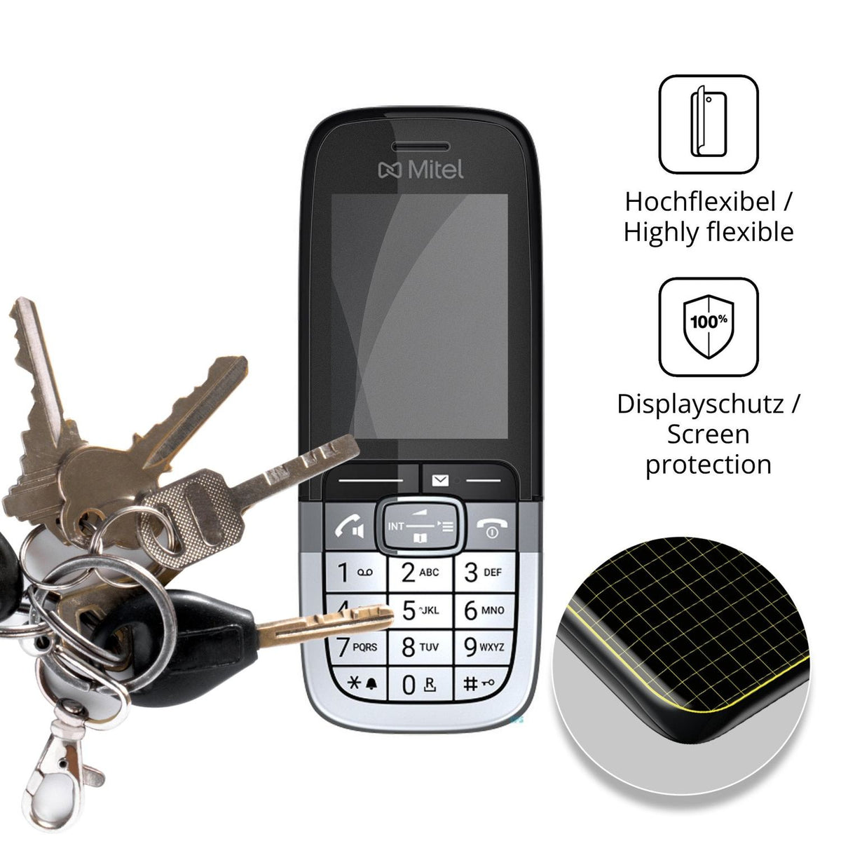 dipos Displayschutz für Mitel OpenScape DECT Phone SL7, mit Blickschutzfilter und perfekter Passform auch für die Rundungen