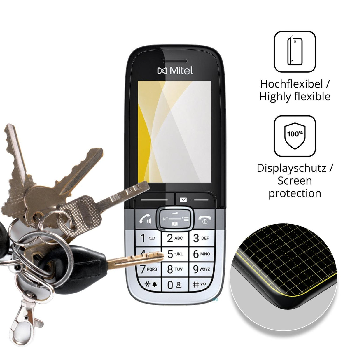 dipos Displayschutz für Mitel OpenScape DECT Phone SL7, transparente Oberfläche, geringe Dicke und perfekte Passform