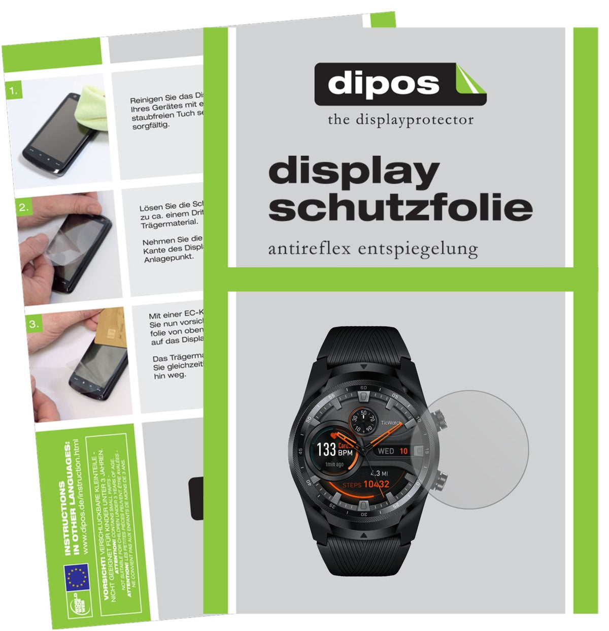 Matte Displayschutzfolie von dipos passend für Mobvoi TicWatch Pro 4G, präziser Zuschnitt und blasenfrei montiert
