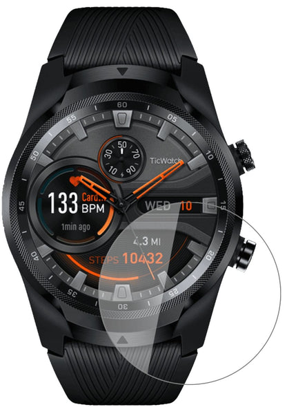 MobvoiTicWatch Pro 4G mit aufgebrachter dipos Flex Schutzfolie, glasklare Darstellung ohne Einschränkungen