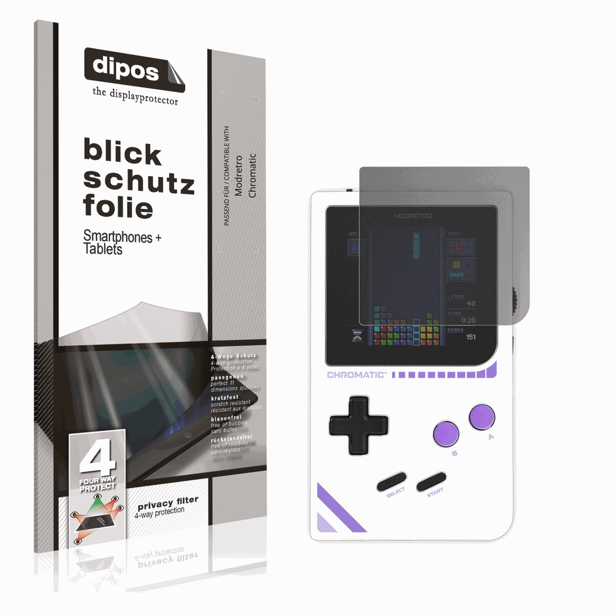 Blickschutzfolie von dipos passend für Modretro Chromatic, präziser Zuschnitt und blasenfrei montiert