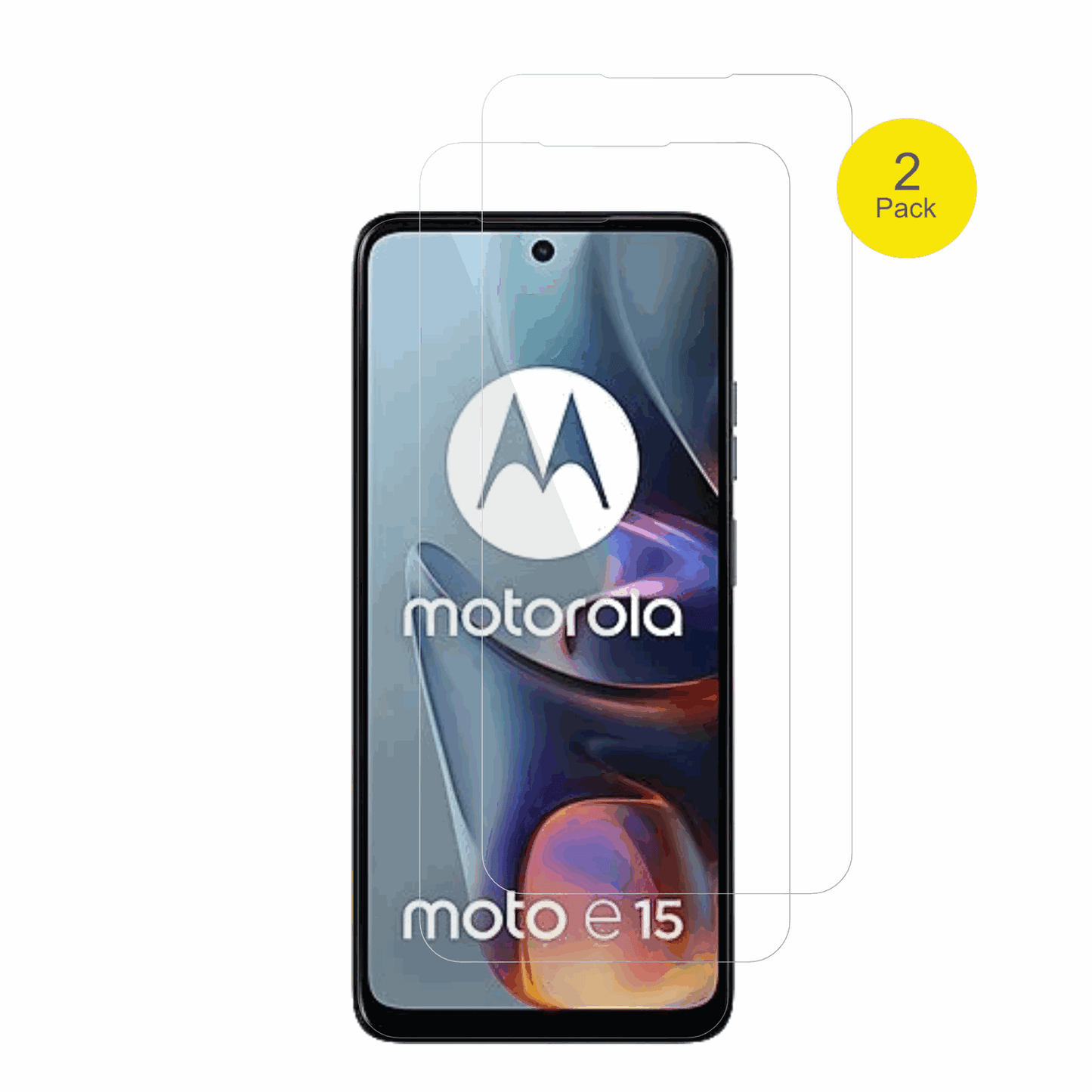 MotorolaE15 mit aufgebrachter dipos Displayschutzfolie, glasklare Darstellung ohne Einschränkungen