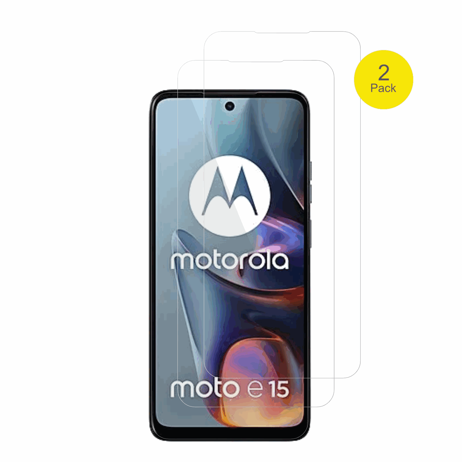 MotorolaE15 mit aufgebrachter dipos Displayschutzfolie, glasklare Darstellung ohne Einschränkungen