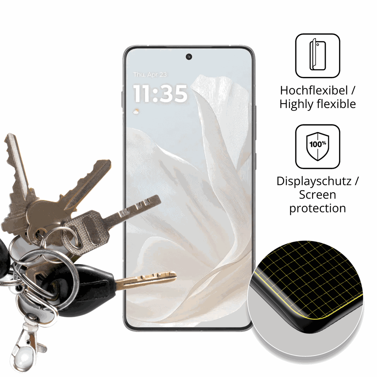 dipos Displayschutz für Motorola Edge 70 Cloud Dancer, transparente Oberfläche, perfekte Passform auch für die Rundungen