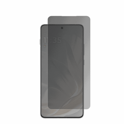 MotorolaEdge 70 Cloud Dancer mit aufgebrachter dipos Flex Schutzfolie, die seitliche Einblicke blockiert