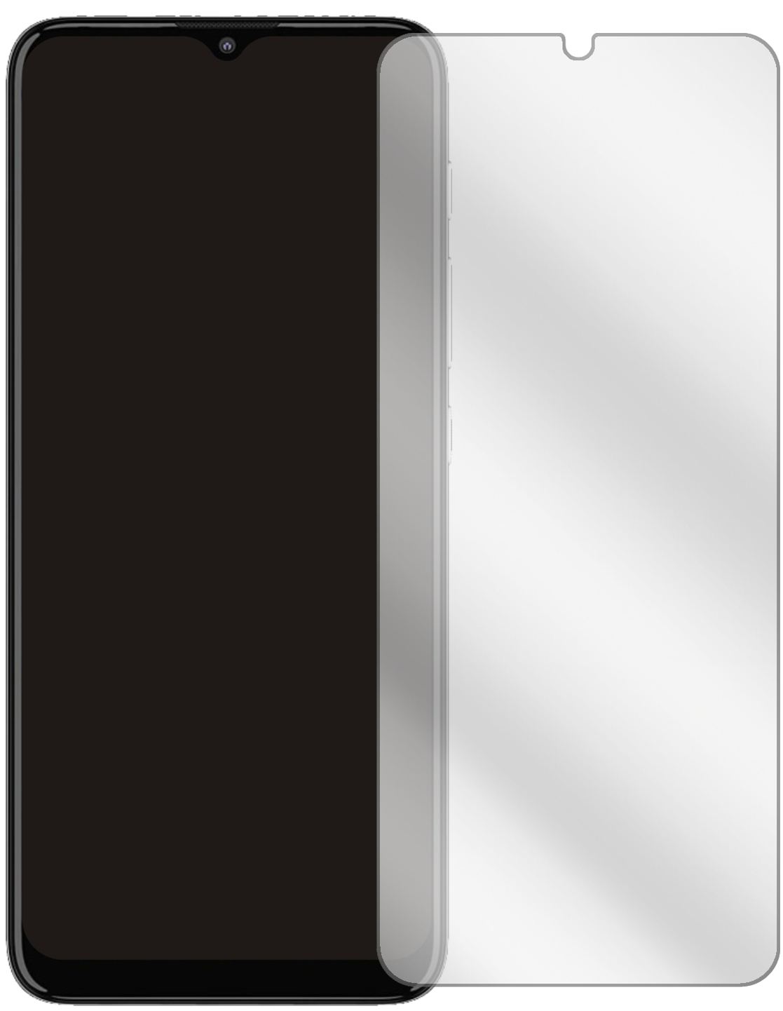 MotorolaMoto E20 mit aufgebrachter dipos Displayschutzfolie, glasklare Darstellung ohne Einschränkungen