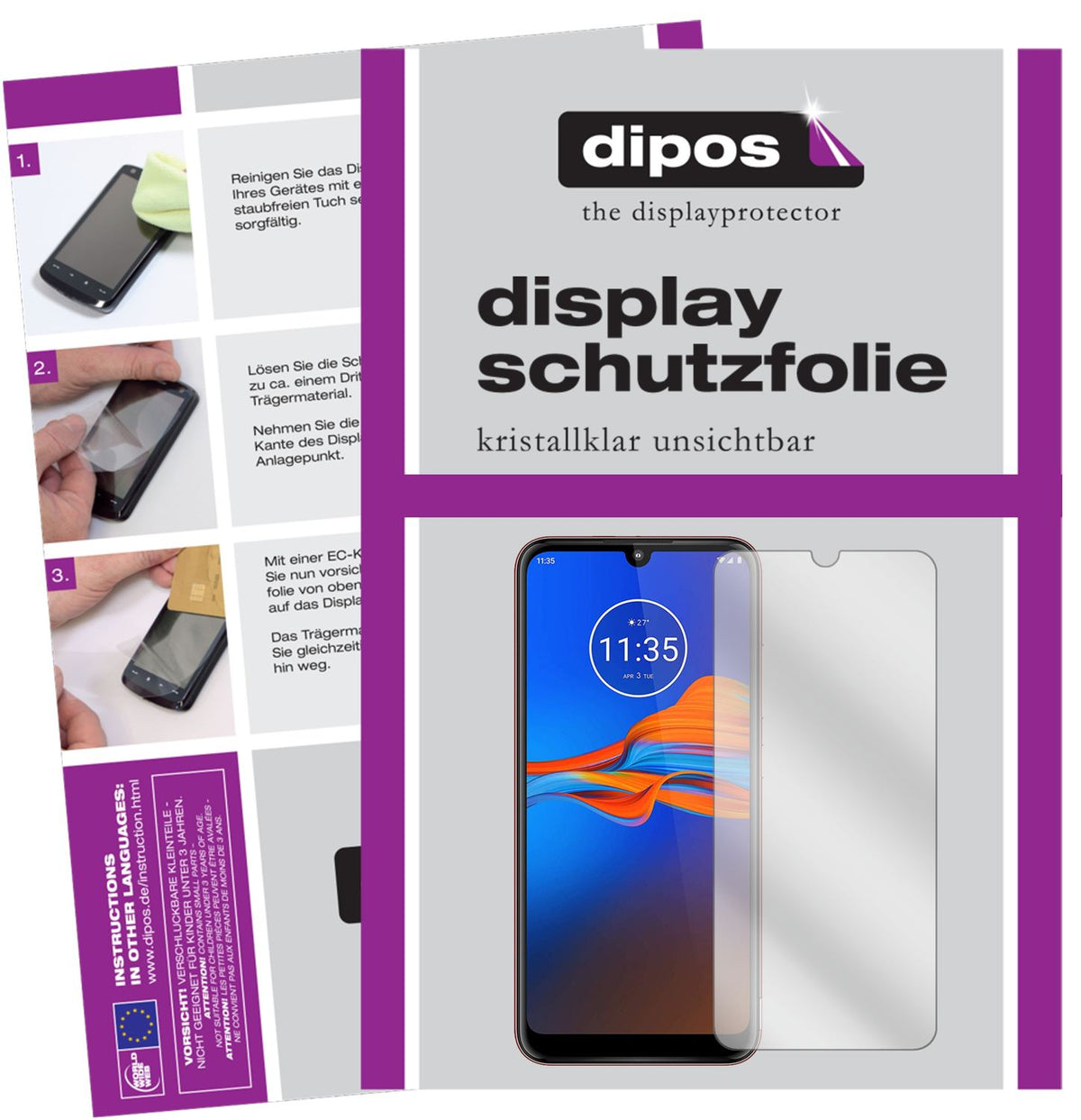Klare Displayschutzfolie von dipos passend für Motorola Moto E6 Plus, präziser Zuschnitt und blasenfrei montiert