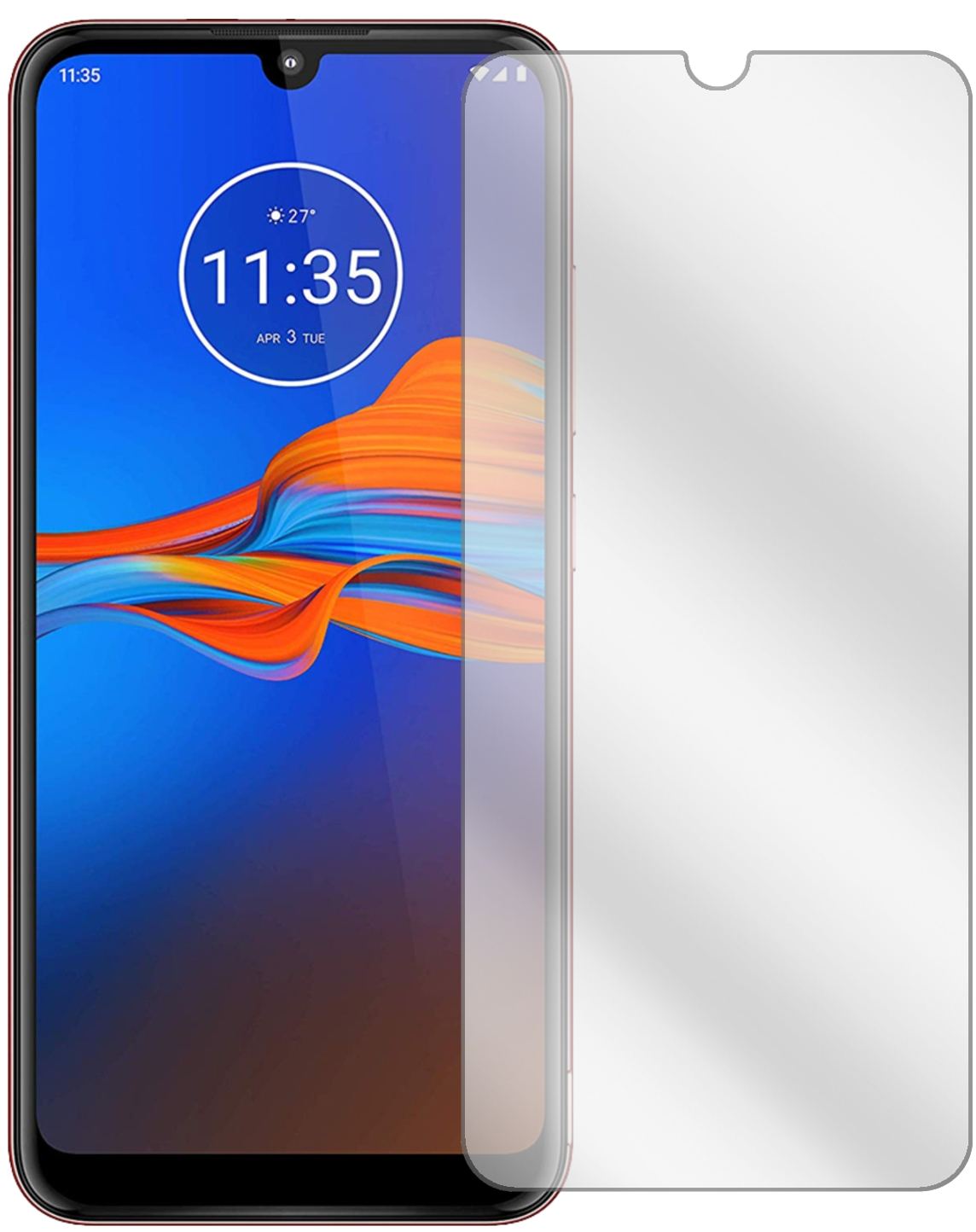 MotorolaMoto E6 Plus mit aufgebrachter dipos Displayschutzfolie, glasklare Darstellung ohne Einschränkungen