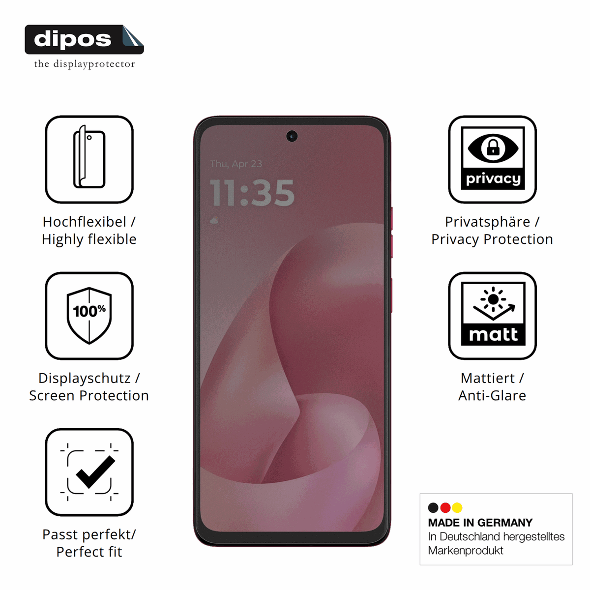 Flexible TPU-Folie passend zugeschnitten für motorolamoto g57 power, mit Privatsphäre-Schutz durch Sichtschutz-Folie