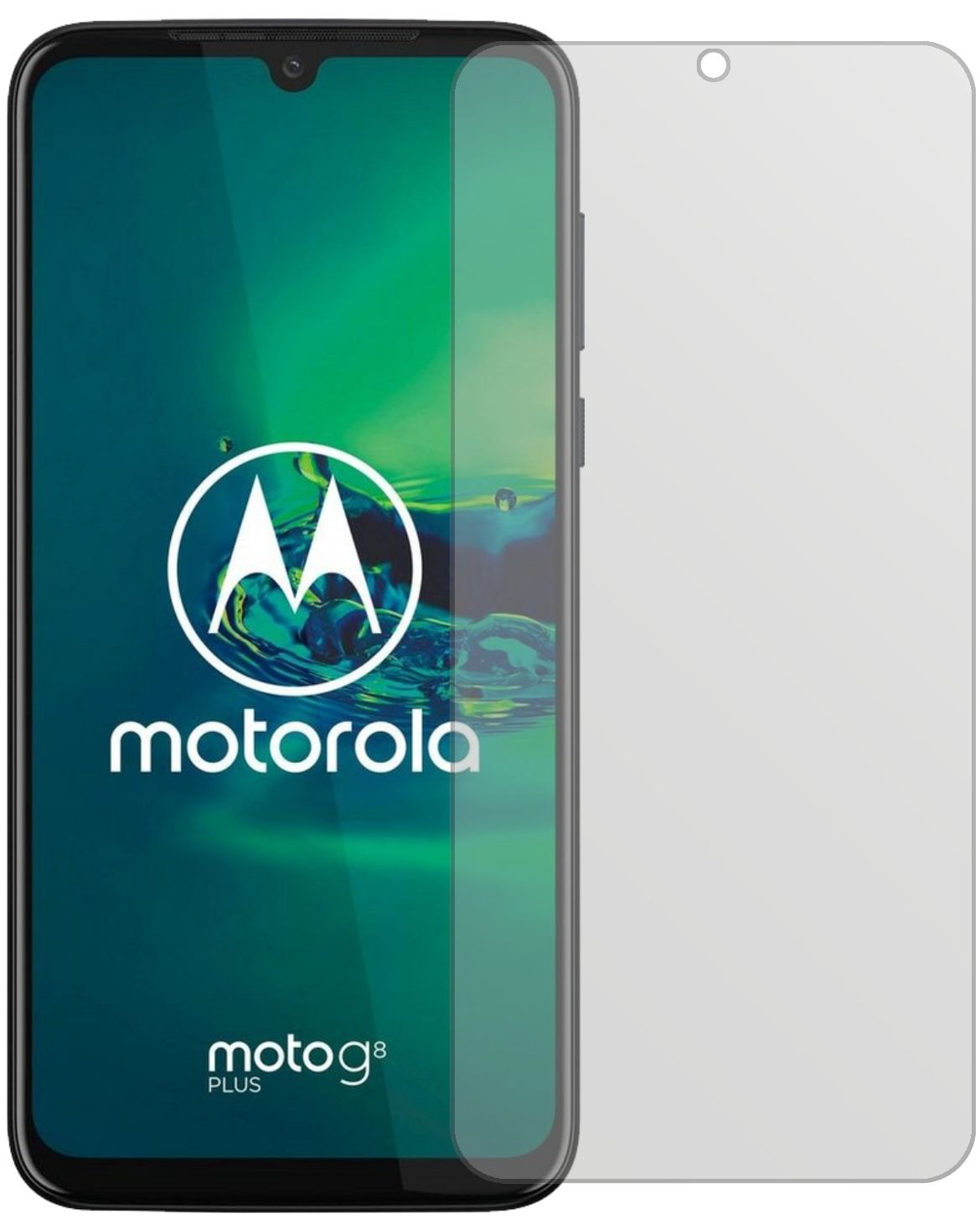 MotorolaMoto G8 Plus mit aufgebrachter dipos Displayschutzfolie, die lästige Fingerabdrücke minimiert