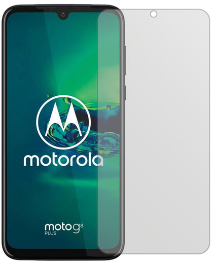 MotorolaMoto G8 Plus mit aufgebrachter dipos Displayschutzfolie, die lästige Fingerabdrücke minimiert