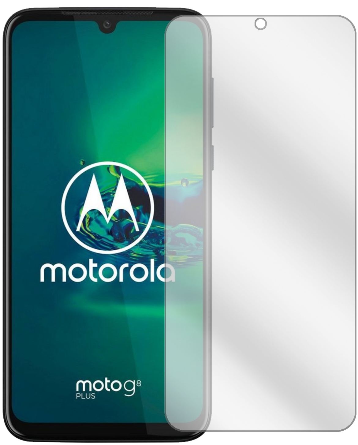 MotorolaMoto G8 Plus mit aufgebrachter dipos Displayschutzfolie, glasklare Darstellung ohne Einschränkungen