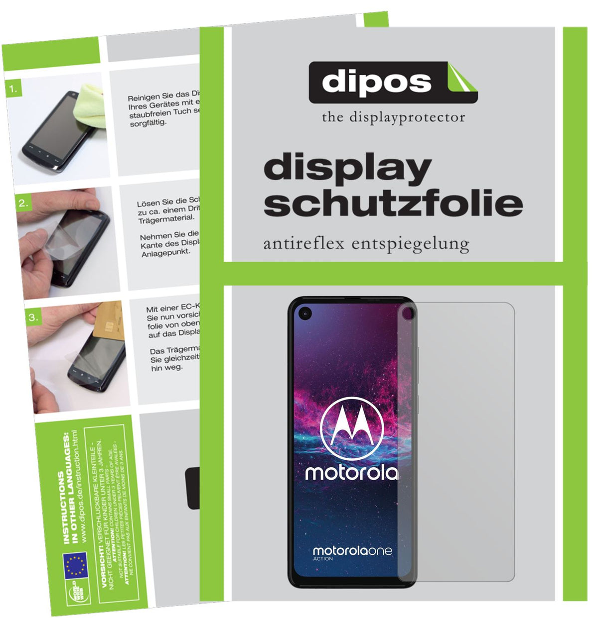 Matte Displayschutzfolie von dipos passend für Motorola One Action, präziser Zuschnitt und blasenfrei montiert