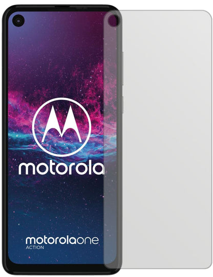 MotorolaOne Action mit aufgebrachter dipos Displayschutzfolie, die lästige Fingerabdrücke minimiert