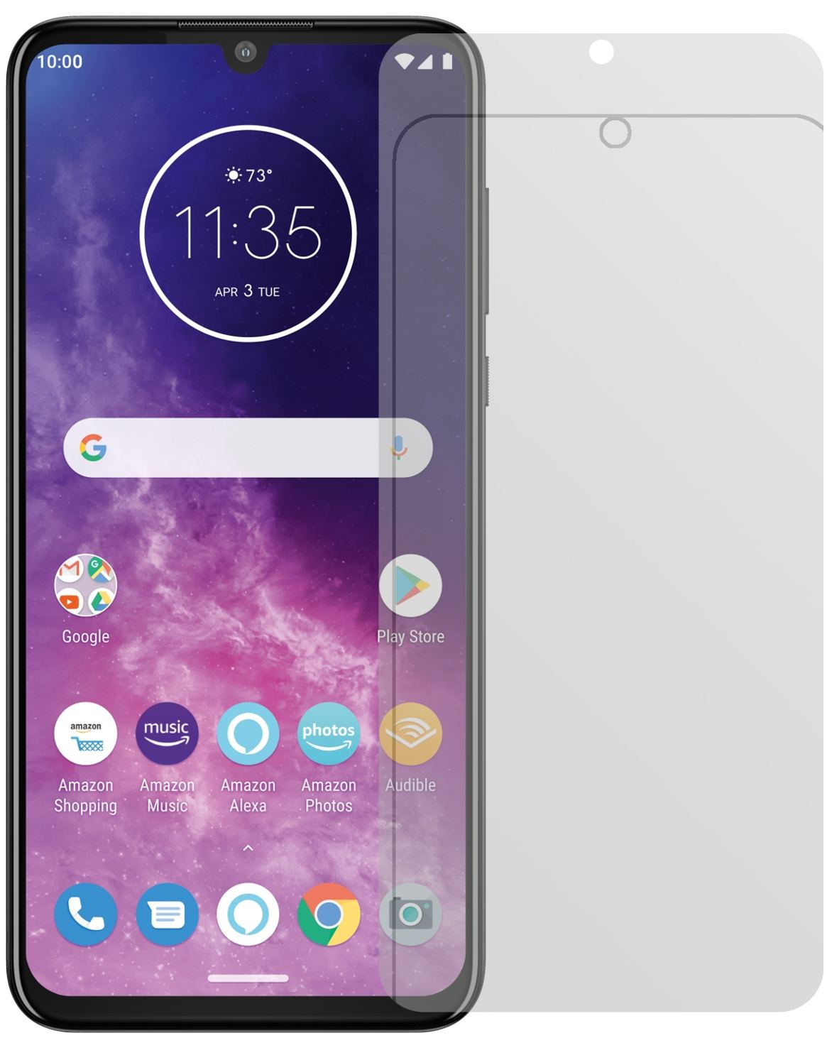MotorolaOne Zoom mit aufgebrachter dipos Displayschutzfolie, die lästige Fingerabdrücke minimiert