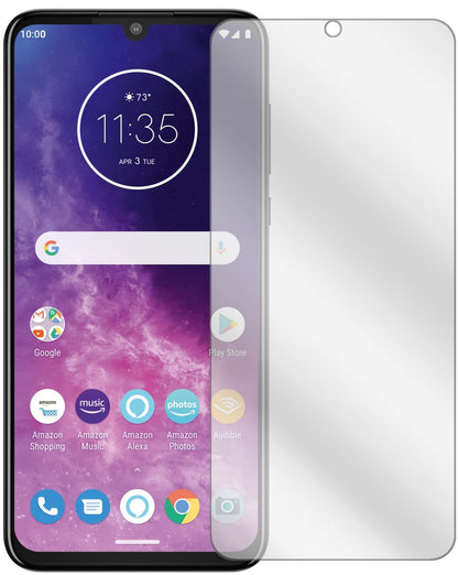 MotorolaOne Zoom mit aufgebrachter dipos Displayschutzfolie, glasklare Darstellung ohne Einschränkungen