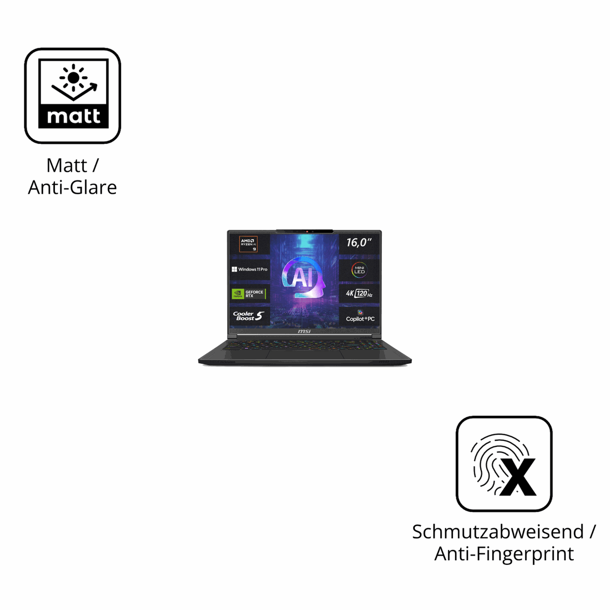 Dünne und entspiegelnde Folie passend zugeschnitten für MSI Stealth A16 AI plus