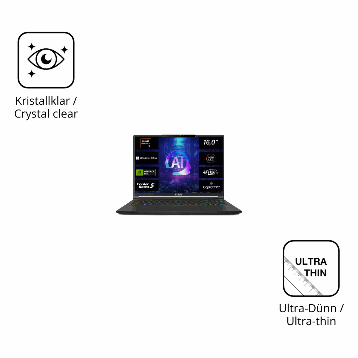 Dünne und klare Folie passend zugeschnitten für MSI Stealth A16 AI plus