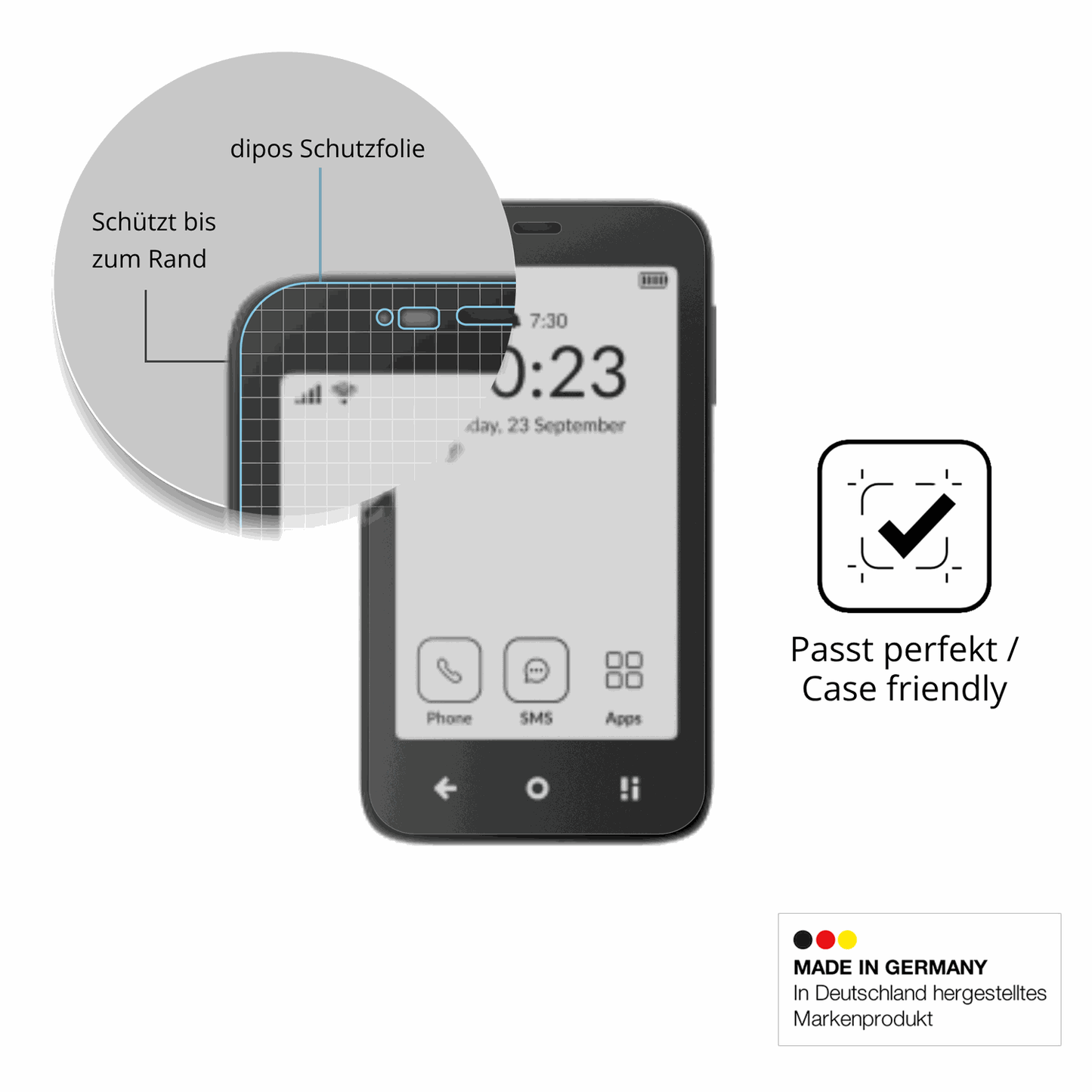 Schutzglasfolie mit optimaler Passform, zur Verwendung mit Hüllen geeignet