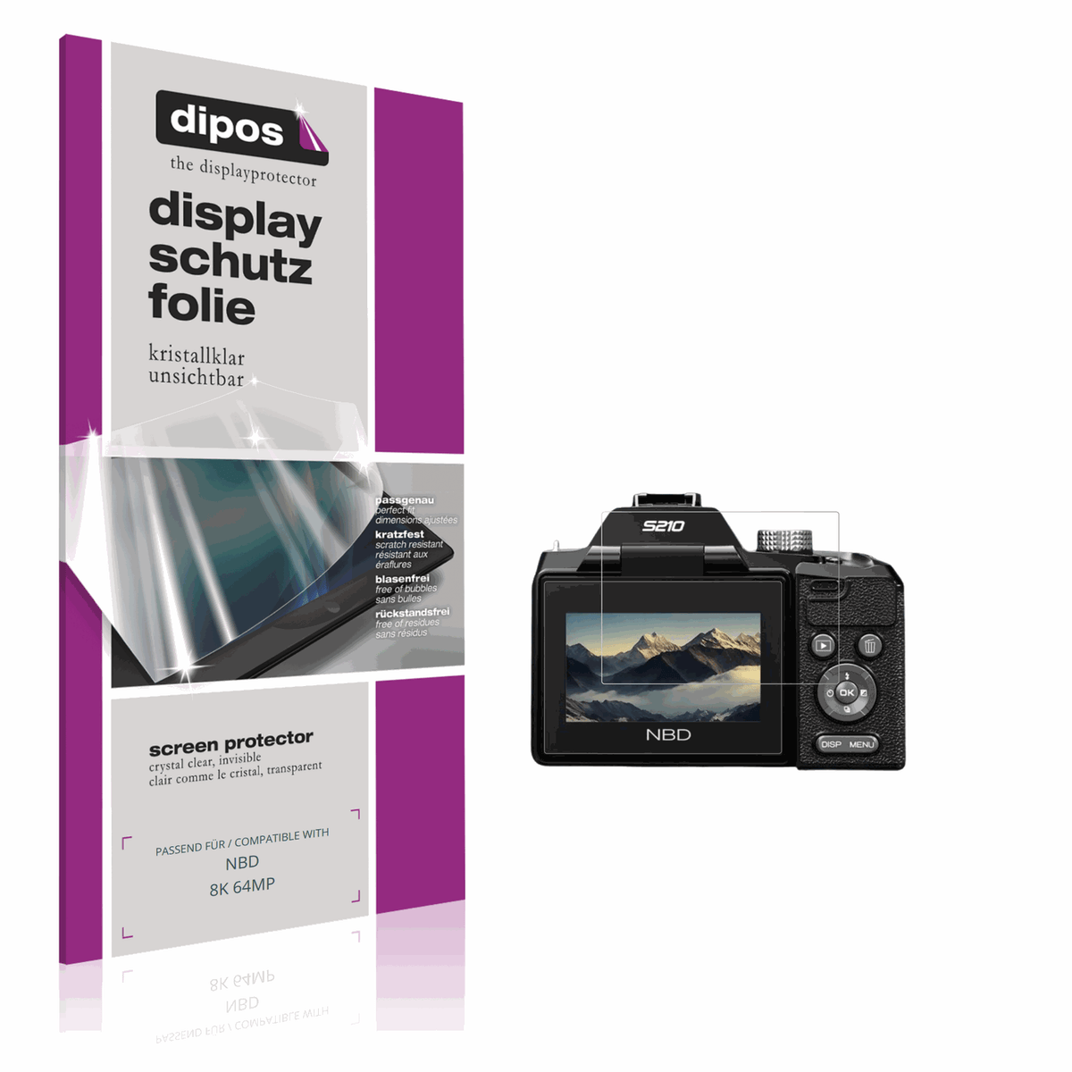 Klare Displayschutzfolie von dipos passend für NBD 8K 64MP, präziser Zuschnitt und blasenfrei montiert