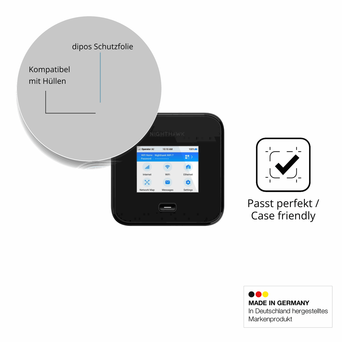 Schutzfolie mit optimaler Passform, zur Verwendung mit Hüllen geeignet