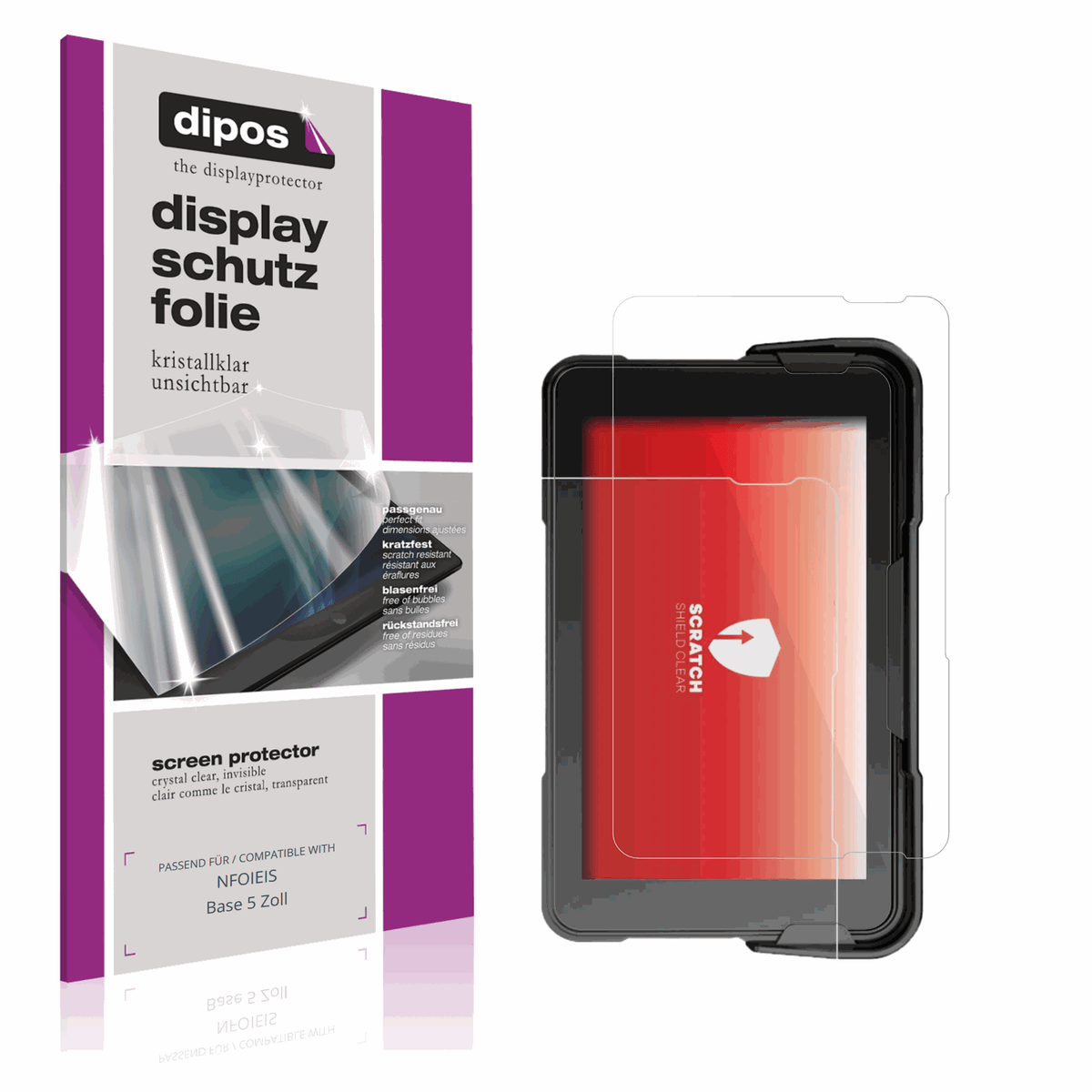 Klare Displayschutzfolie von dipos passend für NFOIEIS Base 5 Zoll, präziser Zuschnitt und blasenfrei montiert